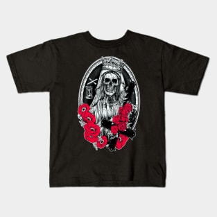 Skull with red flowers Kids T-Shirt